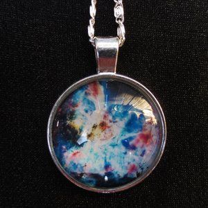 New World Glass Necklace Astro Galactic Cabochon Pendant Silver-tone Unisex 18"